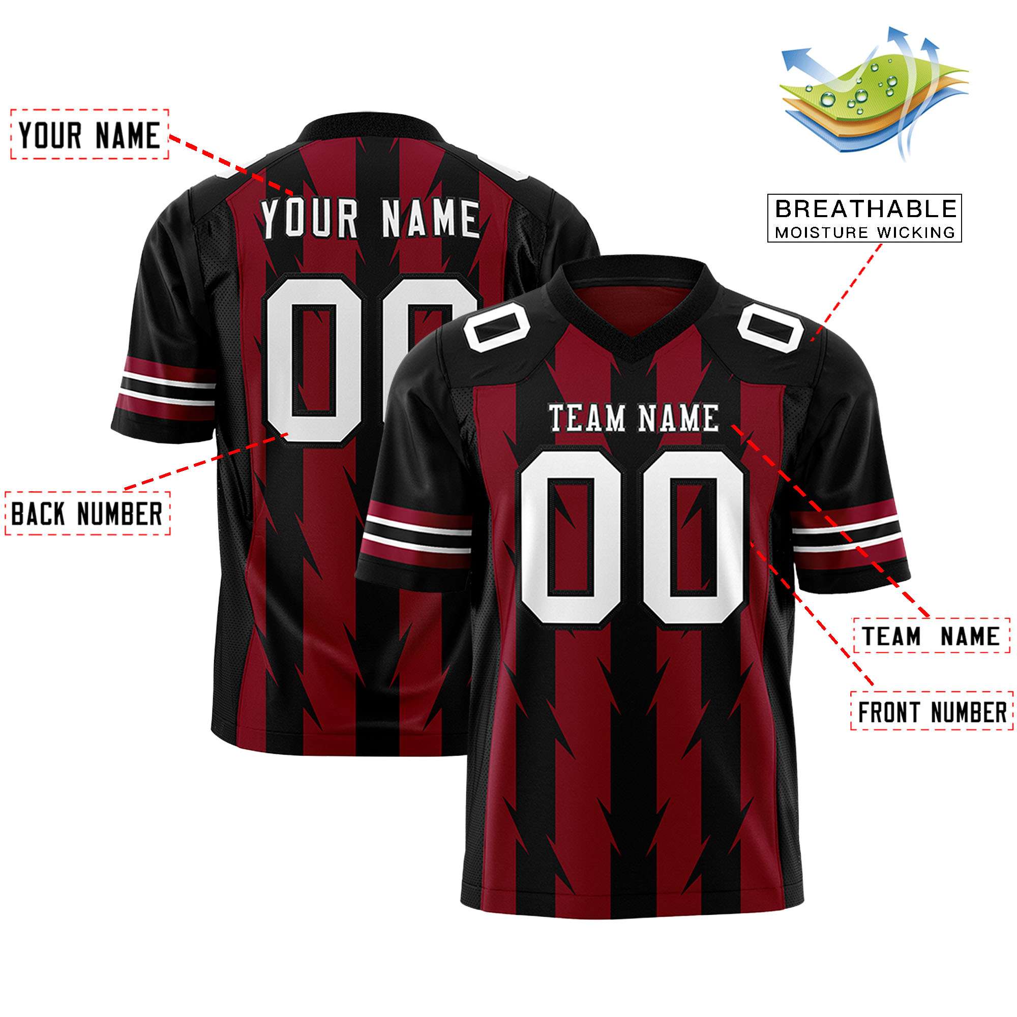 Custom Crimson and Black Graffiti Pattern Practice Flag Football Jerseys For Youth & Mens| KXKSHOP