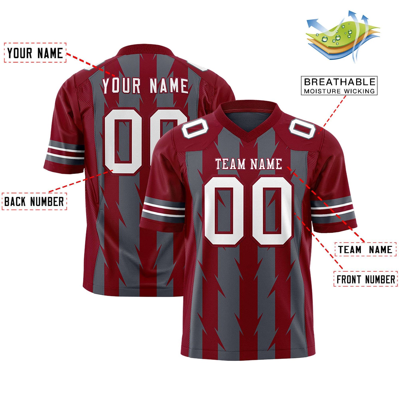 Custom Dark Gray and Crimson Graffiti Pattern Practice Flag Football Jerseys For Youth & Mens| KXKSHOP