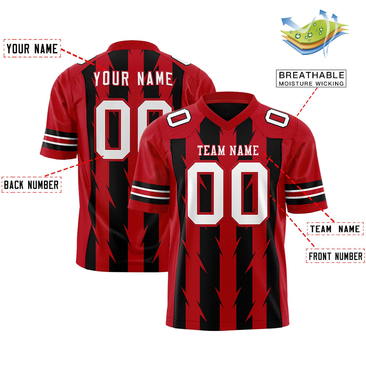 Custom Black and Red Graffiti Pattern Practice Flag Football Jerseys For Youth &amp; Mens| KXKSHOP
