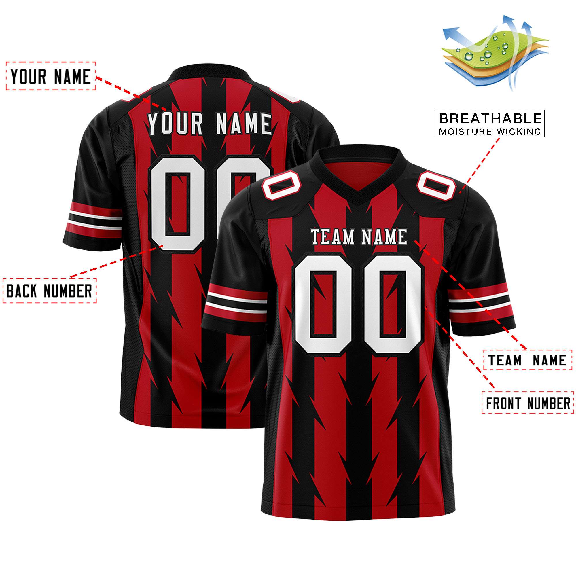 Custom Red and Black Graffiti Pattern Practice Flag Football Jerseys For Youth & Mens| KXKSHOP