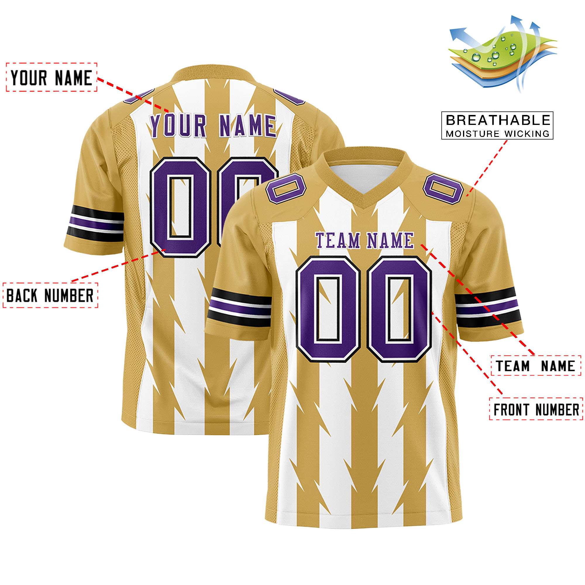 Custom White Old Gold Personalized Razr Stripe Graffiti Pattern Authentic Football Jersey