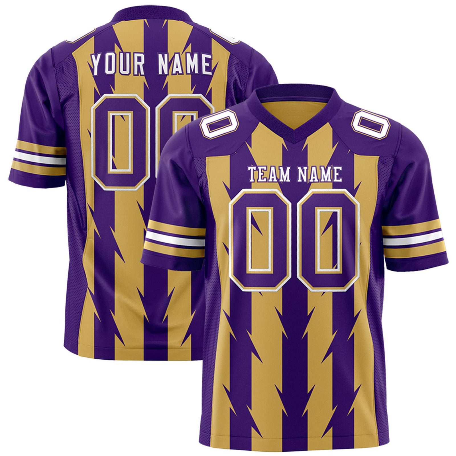 Custom Old Gold and Purple Graffiti Pattern Practice Flag Football Jerseys For Youth & Mens| KXKSHOP