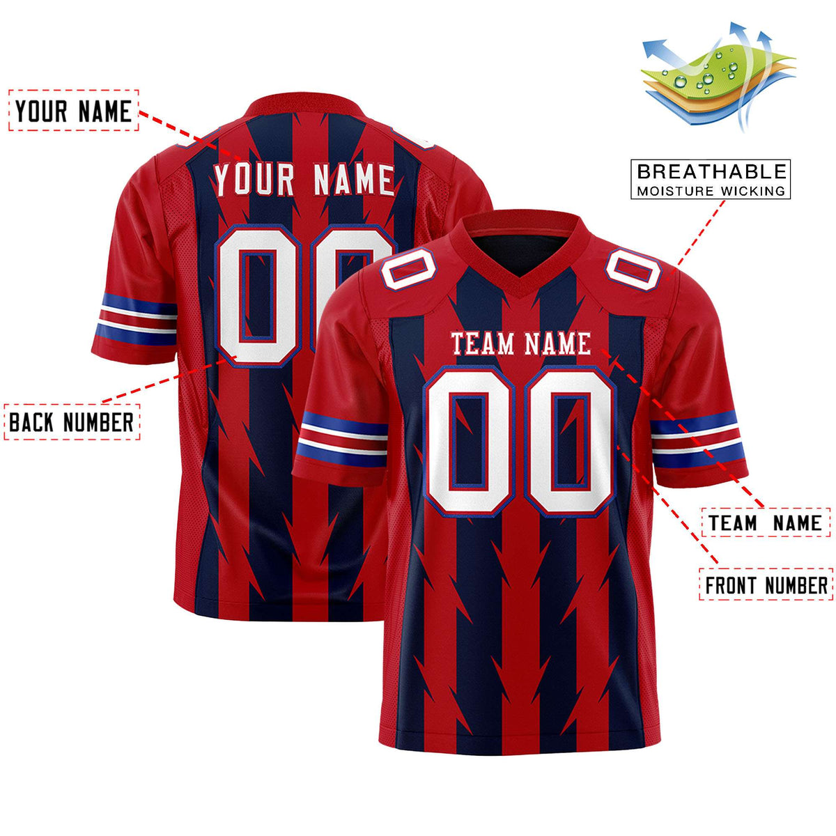 Custom Navy and Red Graffiti Pattern Practice Flag Football Jerseys For Youth &amp; Mens| KXKSHOP