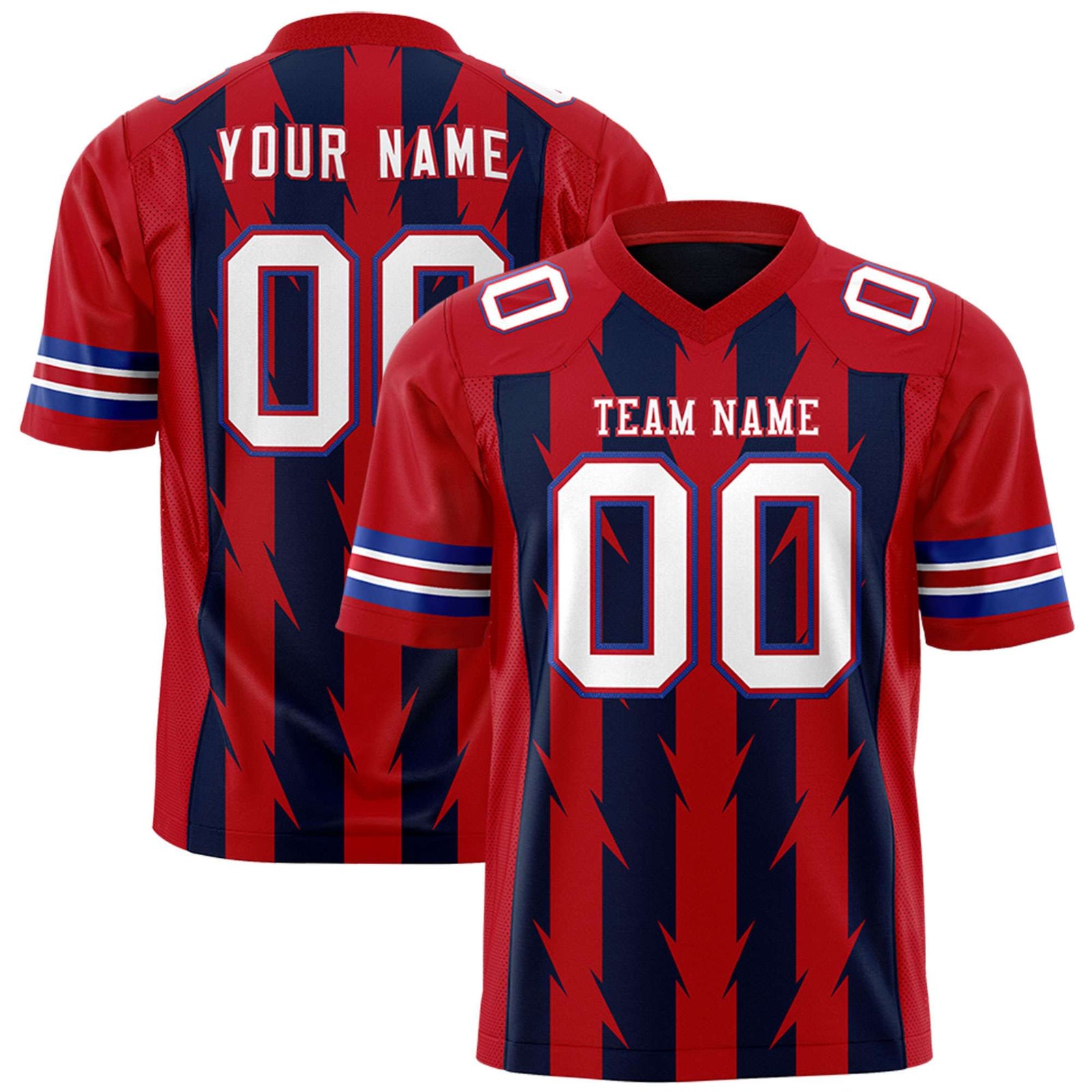 Custom Navy and Red Graffiti Pattern Practice Flag Football Jerseys For Youth & Mens| KXKSHOP