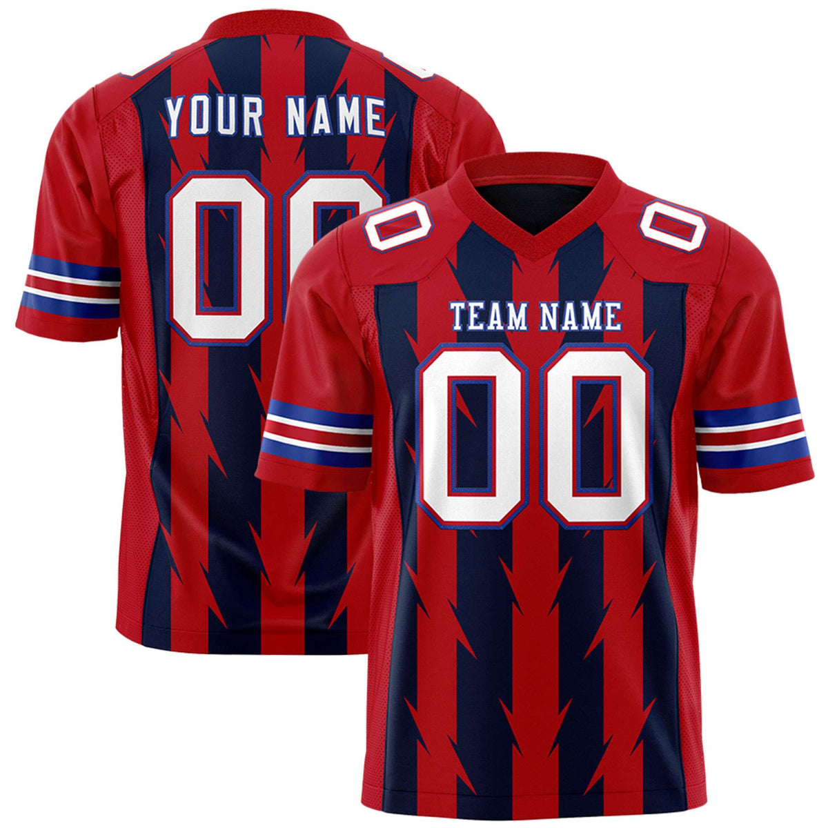 Custom Navy and Red Graffiti Pattern Practice Flag Football Jerseys For Youth &amp; Mens| KXKSHOP