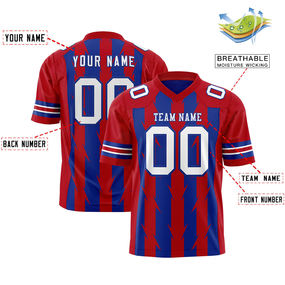 Custom Royal and Red Graffiti Pattern Practice Flag Football Jerseys For Youth &amp; Mens| KXKSHOP