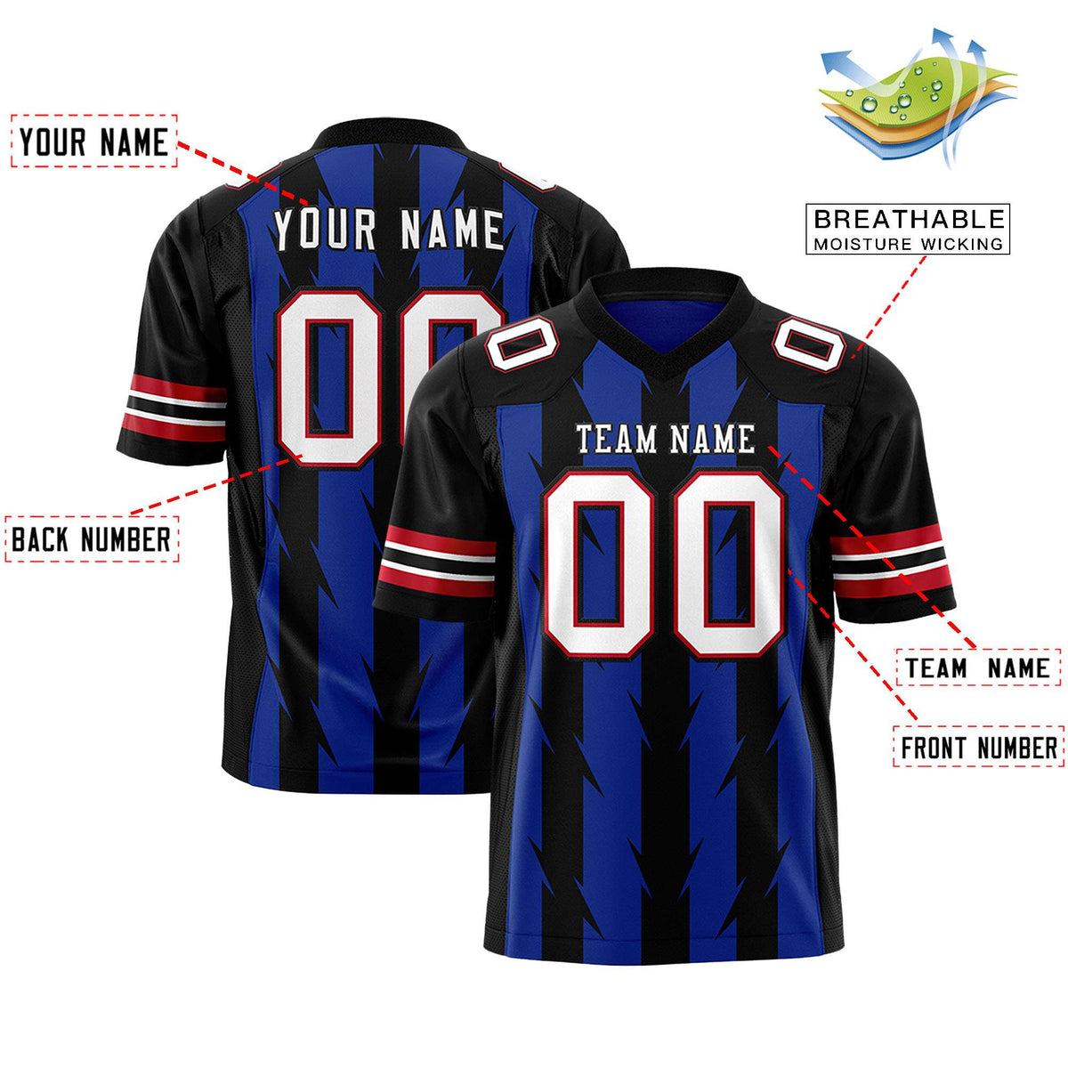 Custom Royal and Black Graffiti Pattern Practice Flag Football Jerseys For Youth &amp; Mens| KXKSHOP