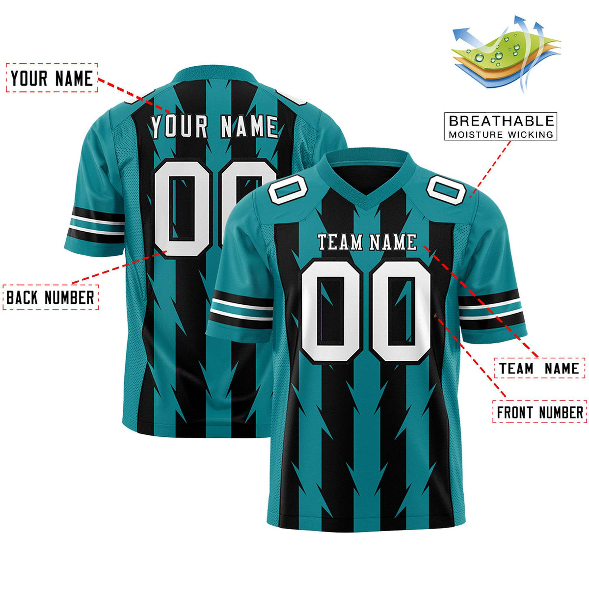 Custom Black and Aqua Graffiti Pattern Practice Flag Football Jerseys For Youth &amp; Mens| KXKSHOP