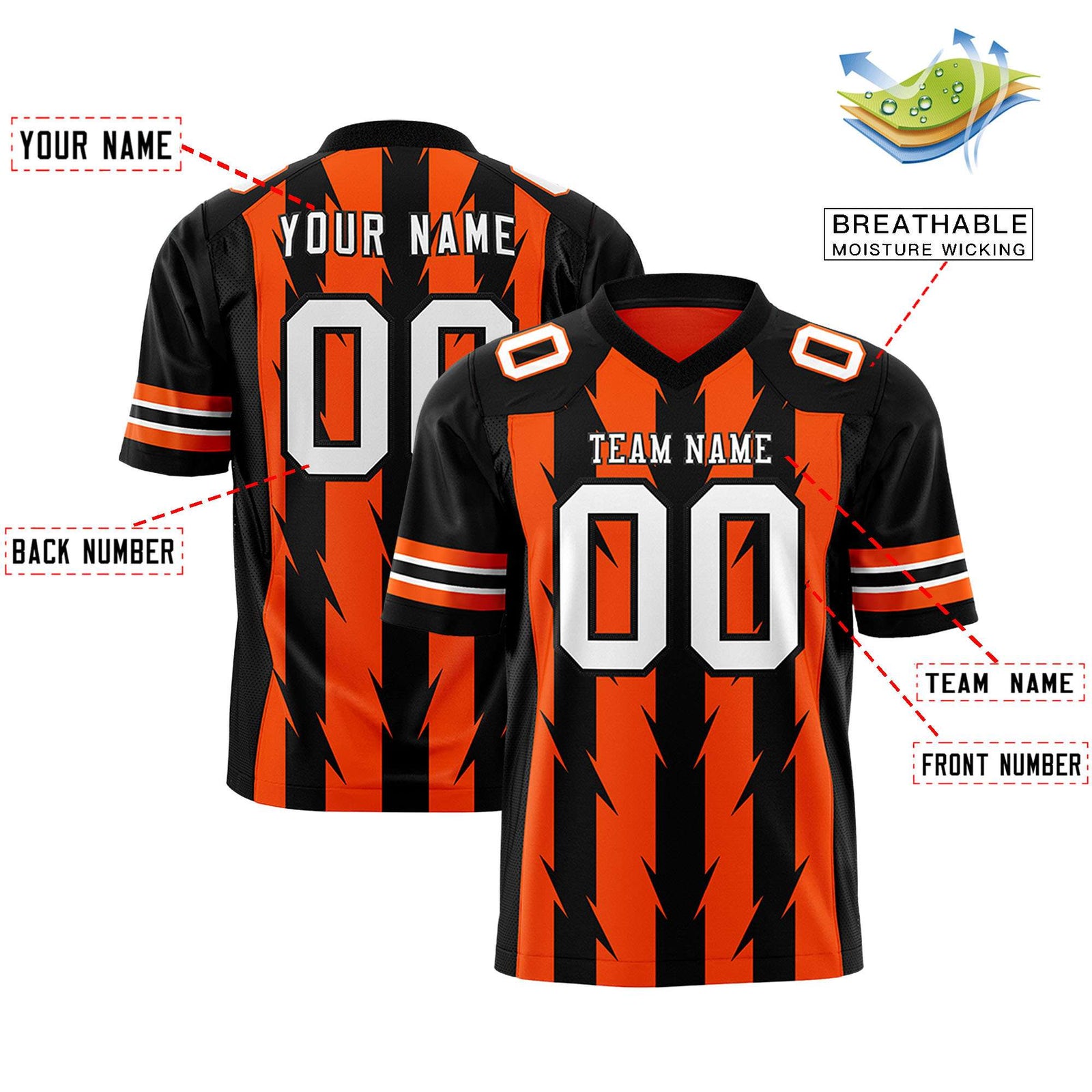 Custom Orange and Black Graffiti Pattern Practice Flag Football Jerseys For Youth & Mens| KXKSHOP