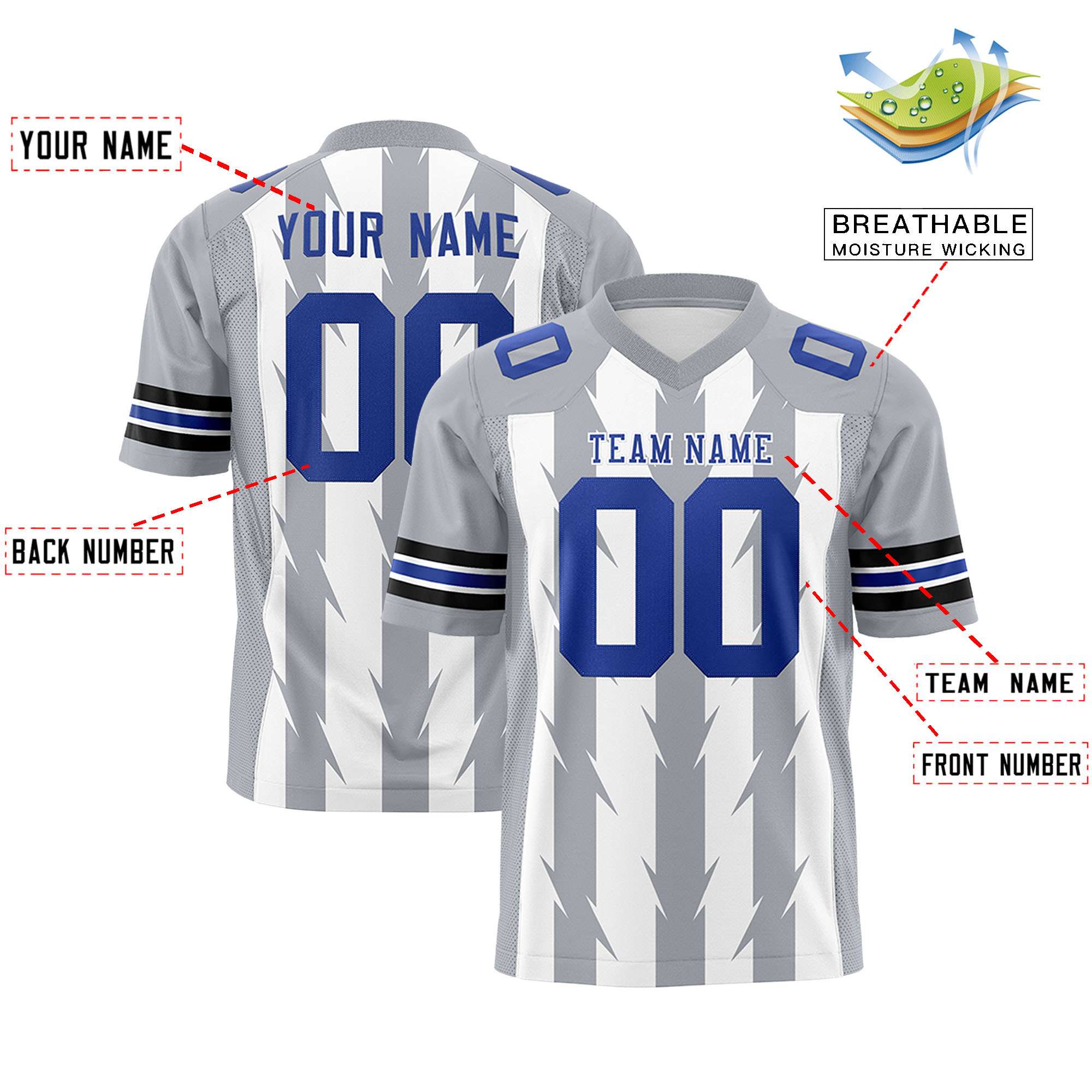 Custom White and Gray Graffiti Pattern Practice Flag Football Jerseys For Youth & Mens| KXKSHOP