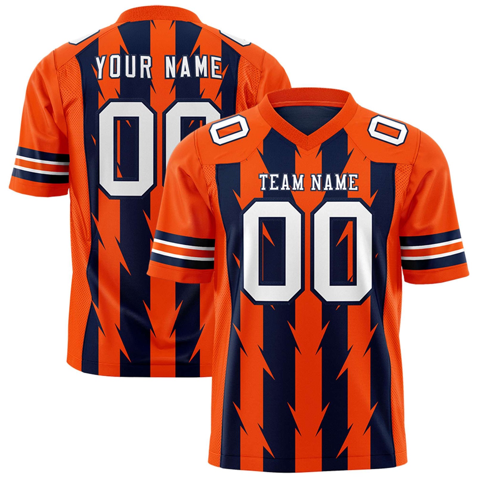 Custom Navy and Orange Graffiti Pattern Practice Flag Football Jerseys For Youth & Mens| KXKSHOP