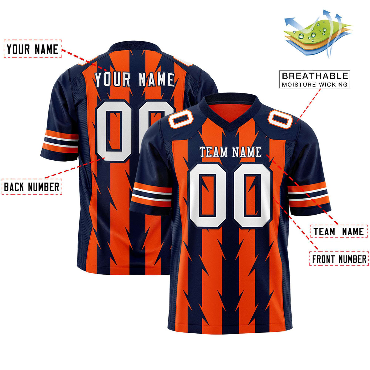 Custom Orange and Navy Graffiti Pattern Practice Flag Football Jerseys For Youth &amp; Mens| KXKSHOP