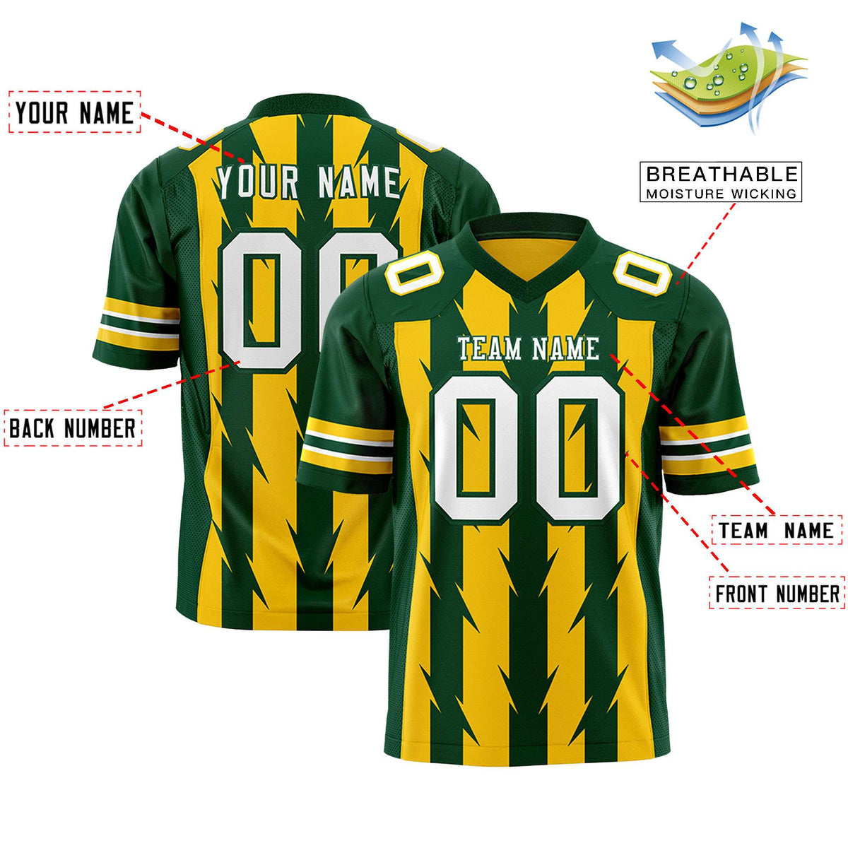 Custom Gold and Green Graffiti Pattern Practice Flag Football Jerseys For Youth &amp; Mens| KXKSHOP