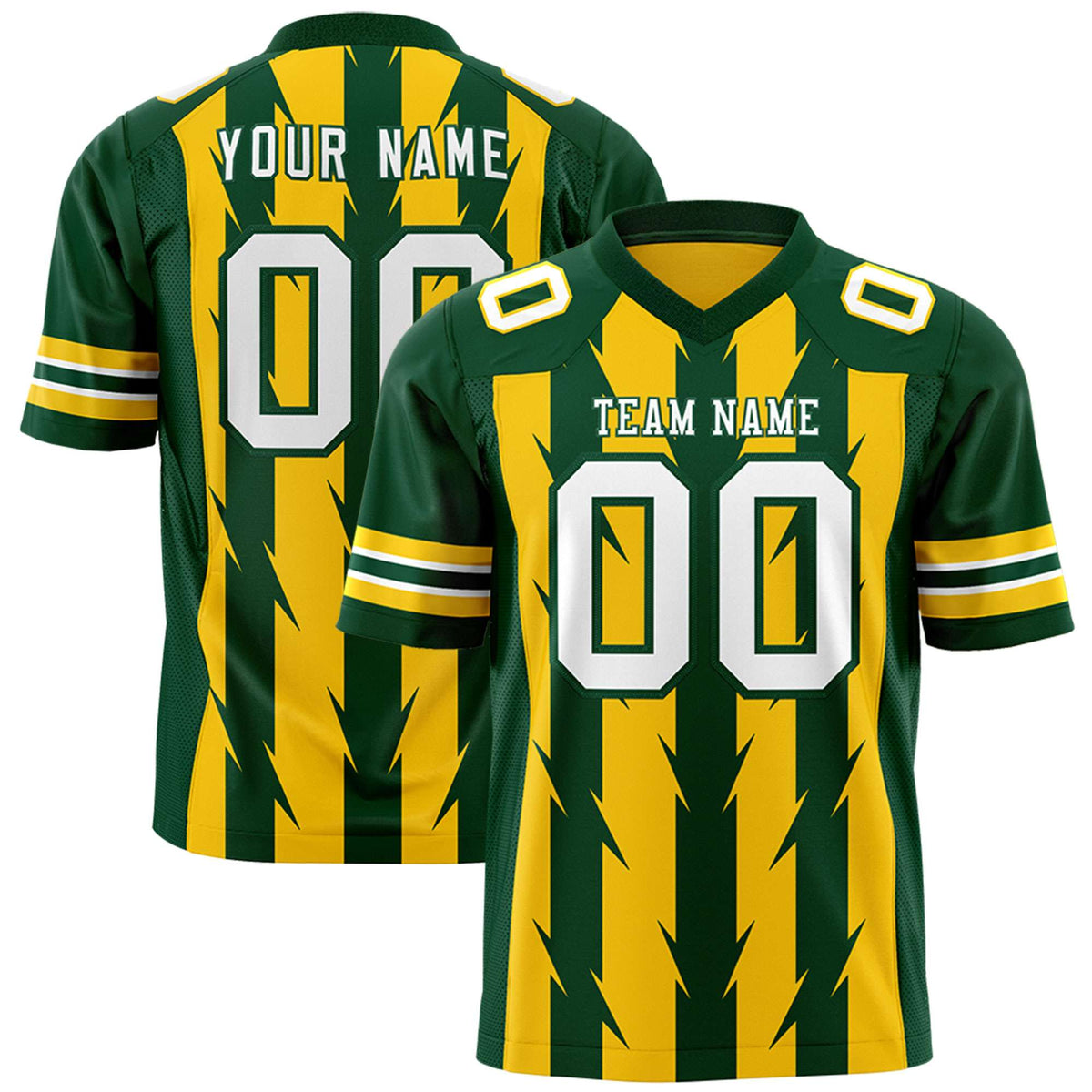 Custom Gold and Green Graffiti Pattern Practice Flag Football Jerseys For Youth &amp; Mens| KXKSHOP