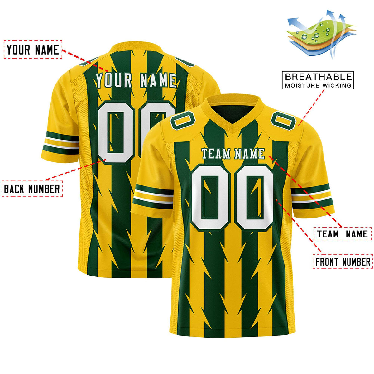 Custom Green and Gold Graffiti Pattern Practice Flag Football Jerseys For Youth &amp; Mens| KXKSHOP