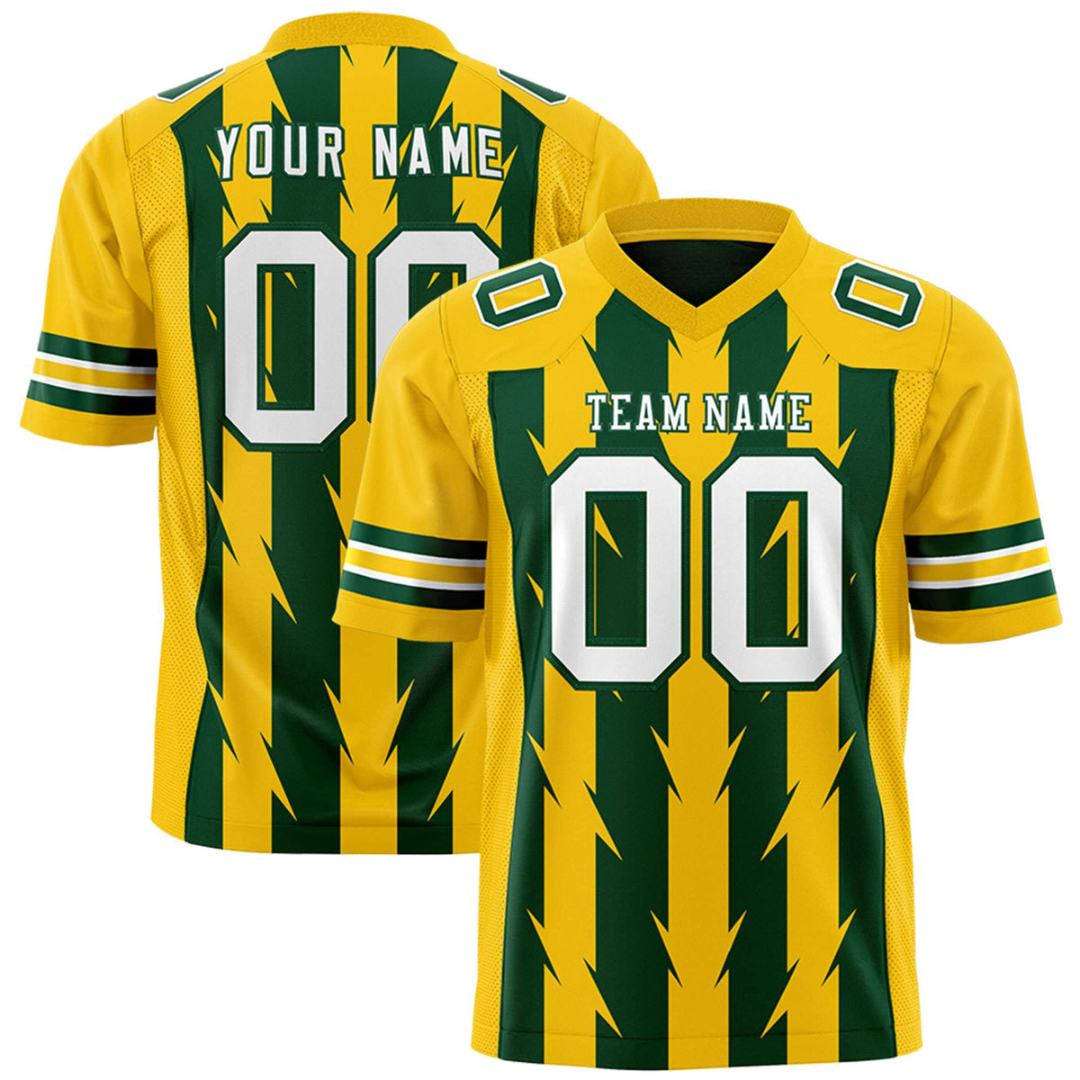 Custom Green and Gold Graffiti Pattern Practice Flag Football Jerseys For Youth &amp; Mens| KXKSHOP