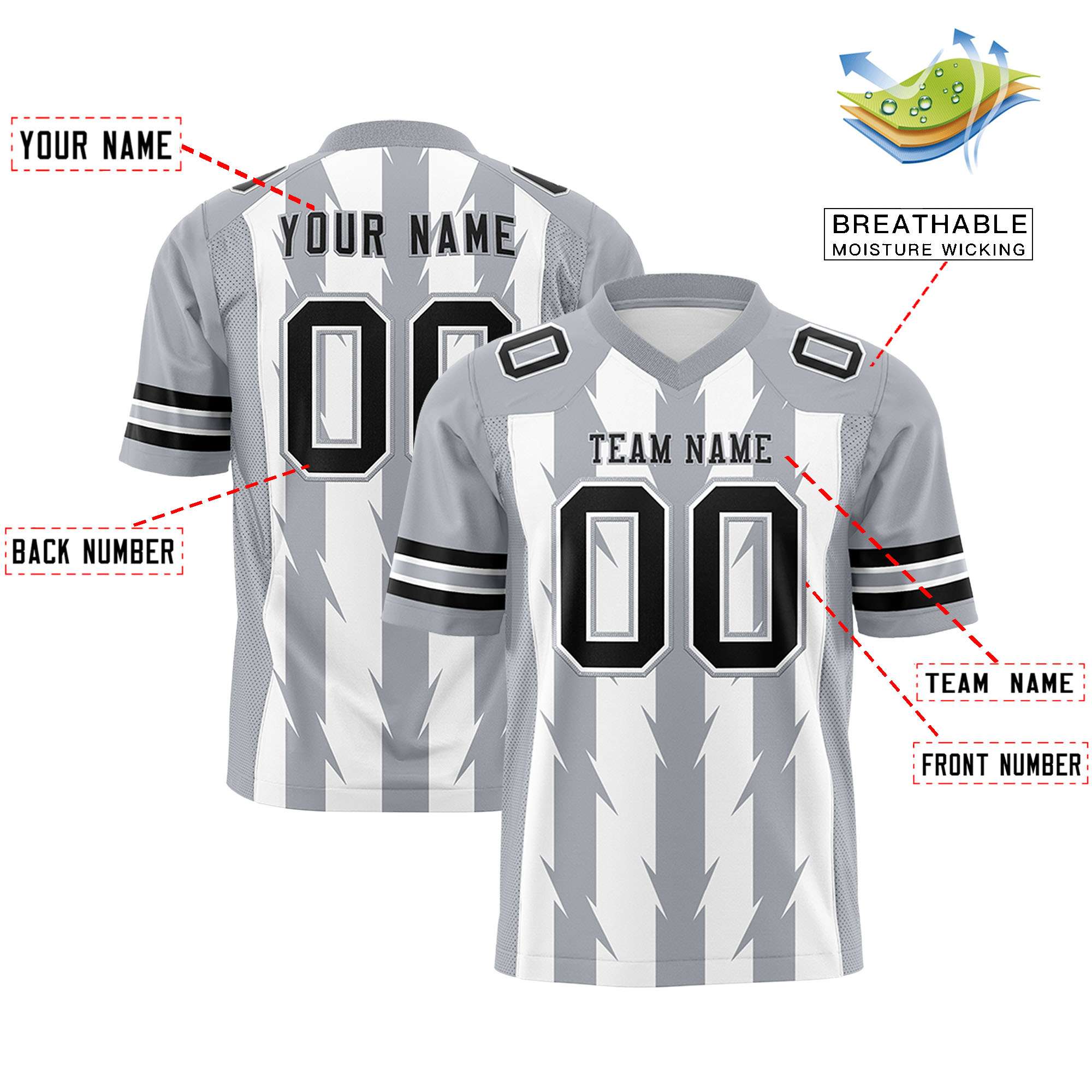 Custom White and Gray Graffiti Pattern Practice Flag Football Jerseys For Youth & Mens| KXKSHOP