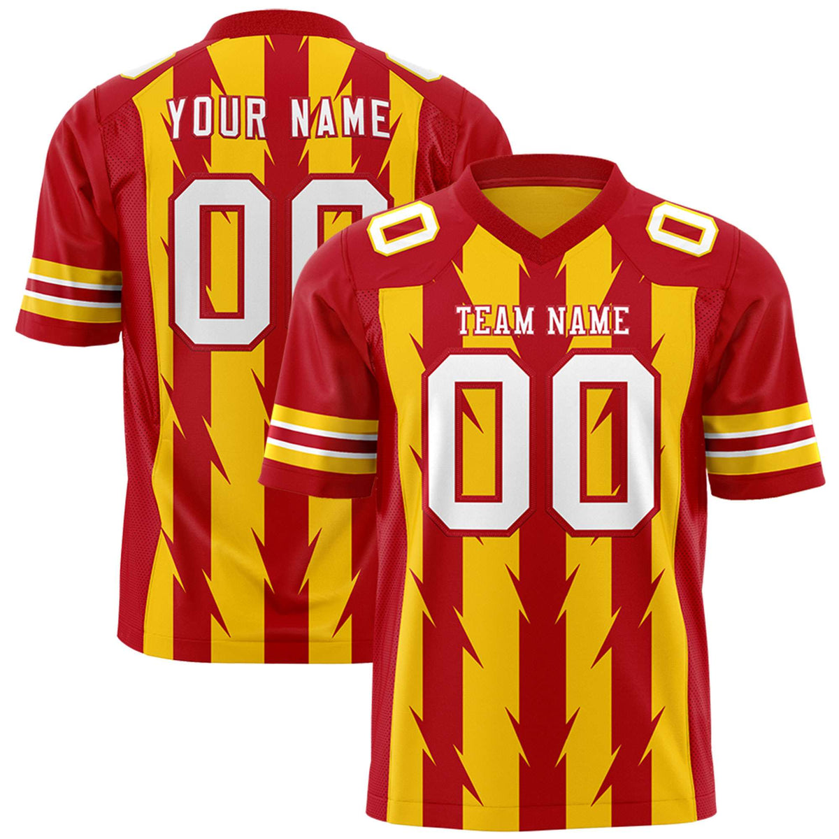 Custom Gold and Red Graffiti Pattern Practice Flag Football Jerseys For Youth &amp; Mens| KXKSHOP