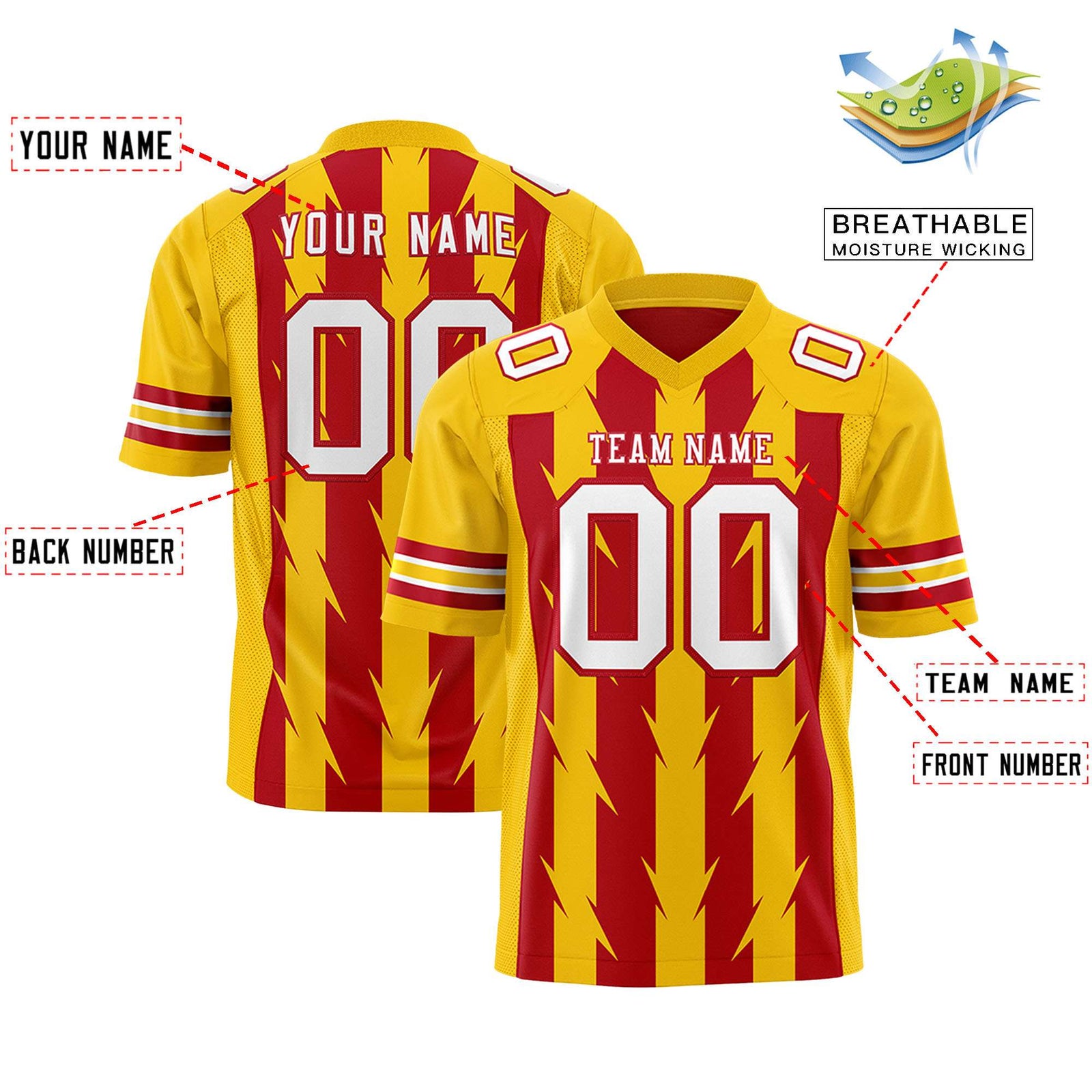 Custom Red and Gold Graffiti Pattern Practice Flag Football Jerseys For Youth & Mens| KXKSHOP