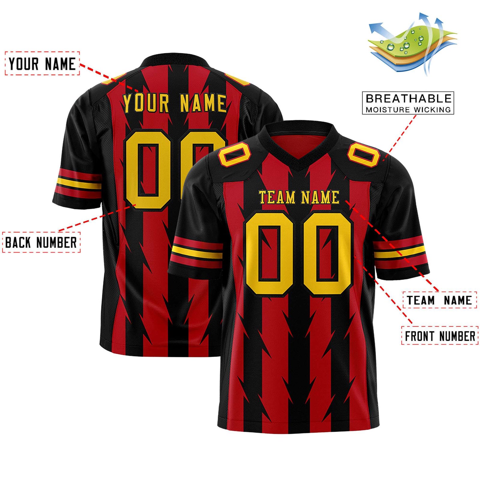 Custom Red and Black Graffiti Pattern Practice Flag Football Jerseys For Youth & Mens| KXKSHOP