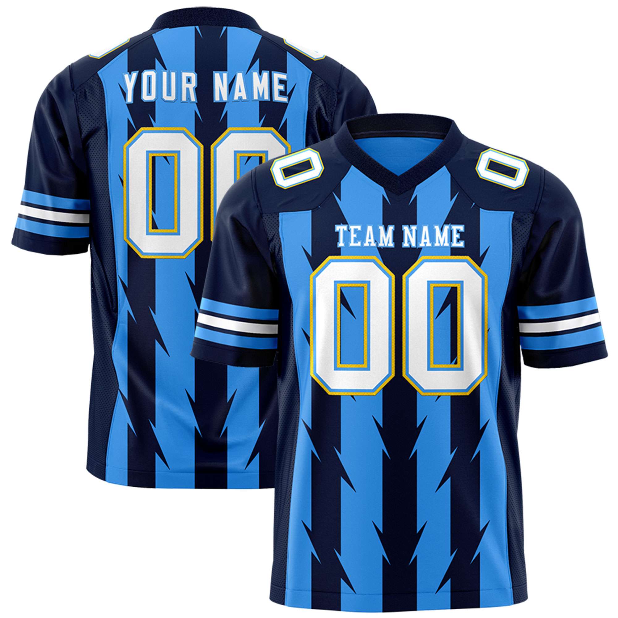 Custom Powder Blue and Navy Graffiti Pattern Practice Flag Football Jerseys For Youth & Mens| KXKSHOP