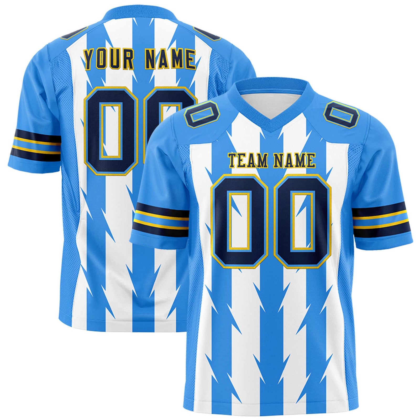 Custom White and Powder Blue Graffiti Pattern Practice Flag Football Jerseys For Youth & Mens| KXKSHOP