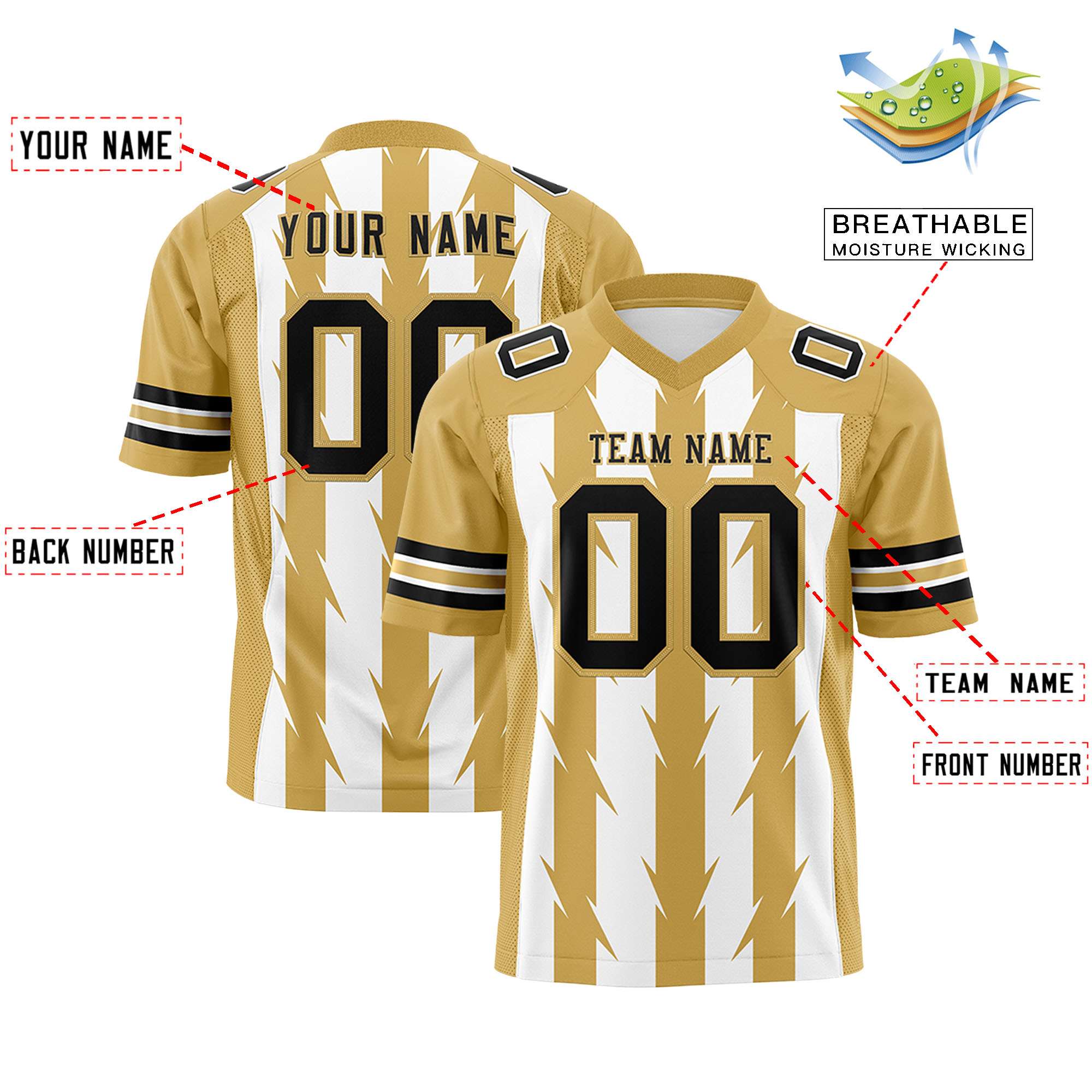 Custom White Old Gold Personalized Razr Stripe Graffiti Pattern Authentic Football Jersey