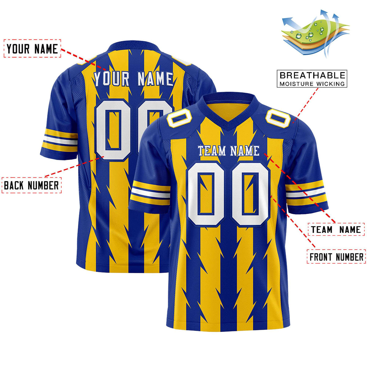 Custom Gold and Royal Graffiti Pattern Practice Flag Football Jerseys For Youth &amp; Mens| KXKSHOP