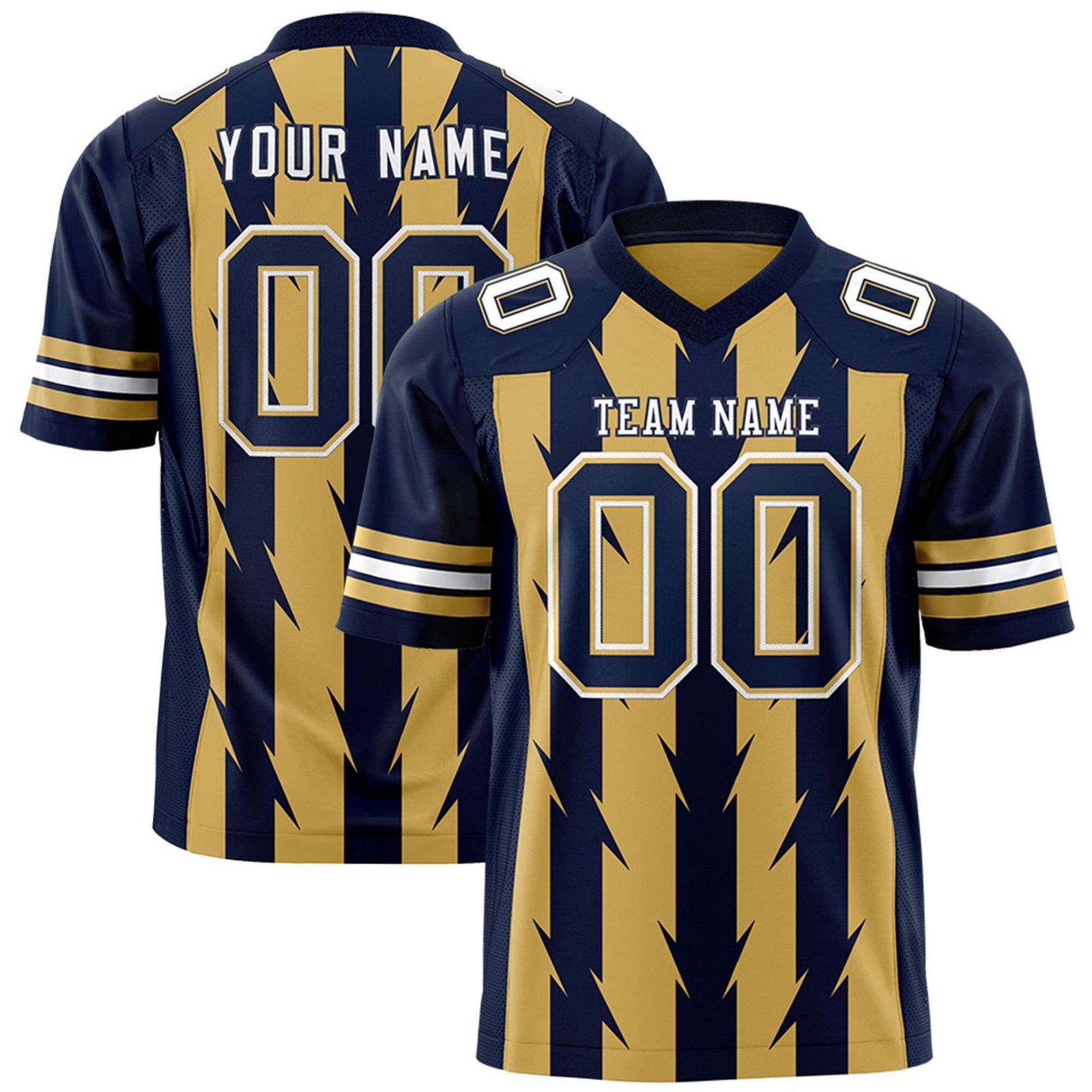 Custom Old Gold and Navy Graffiti Pattern Practice Flag Football Jerseys For Youth & Mens| KXKSHOP