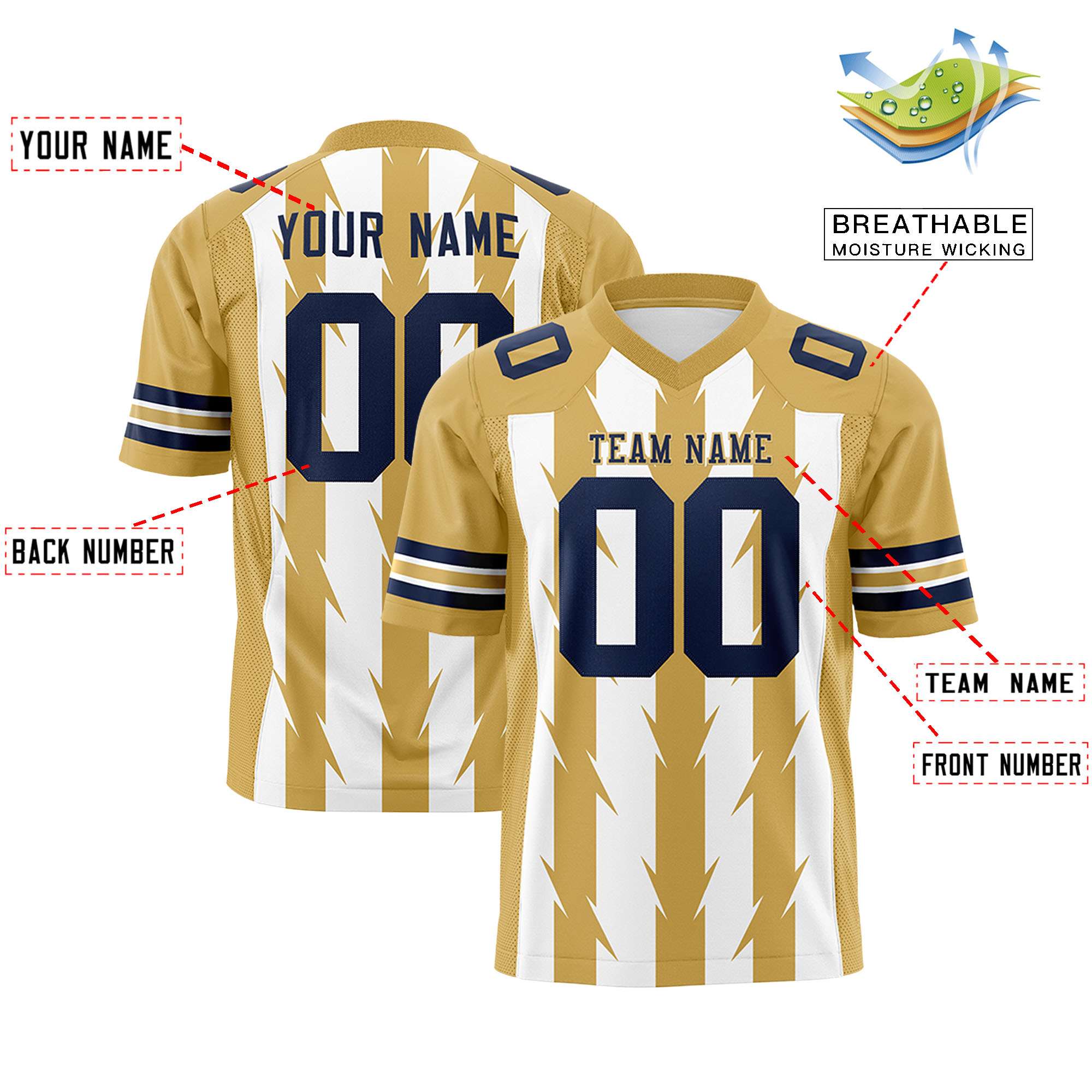 Custom White Old Gold Personalized Razr Stripe Graffiti Pattern Authentic Football Jersey