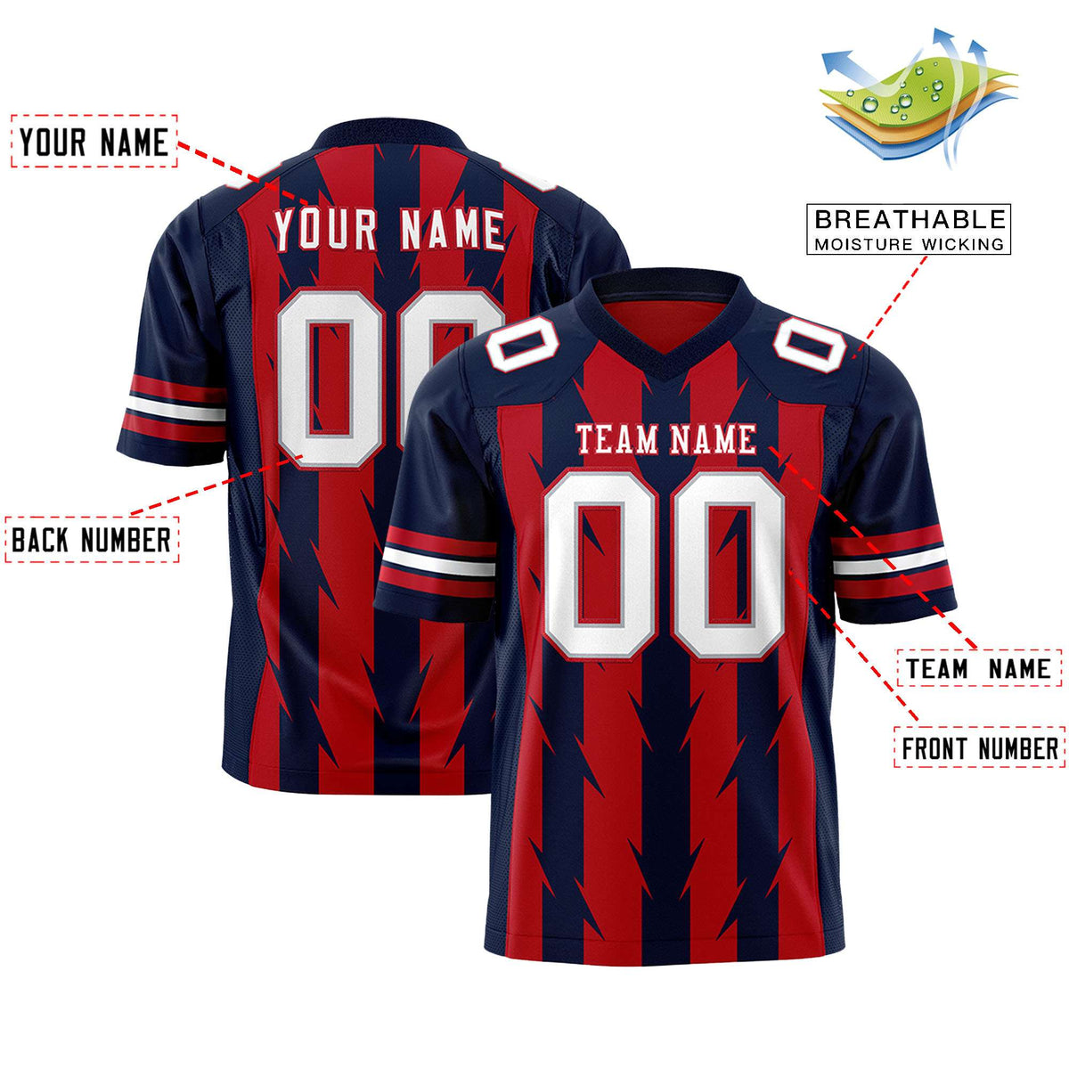 Custom Red and Navy Graffiti Pattern Practice Flag Football Jerseys For Youth &amp; Mens| KXKSHOP