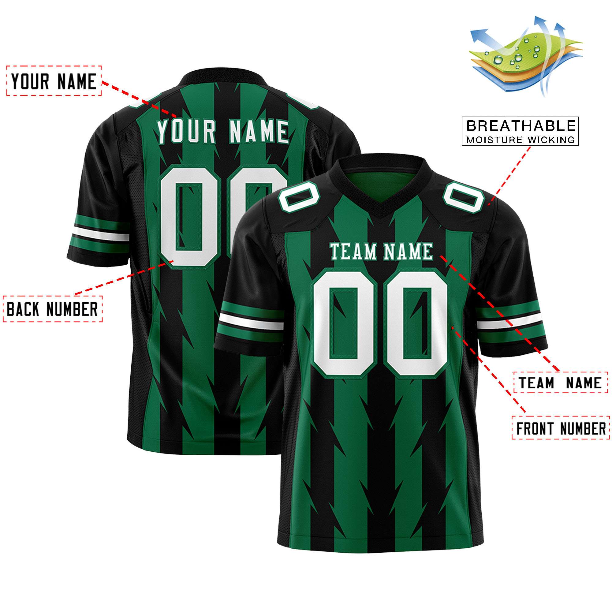 Custom Kelly Green and Black Graffiti Pattern Practice Flag Football Jerseys For Youth & Mens| KXKSHOP