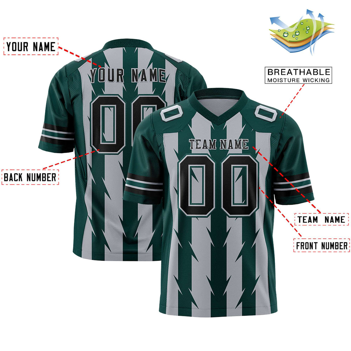 Custom Gray and Midnight Green Graffiti Pattern Practice Flag Football Jerseys For Youth &amp; Mens| KXKSHOP