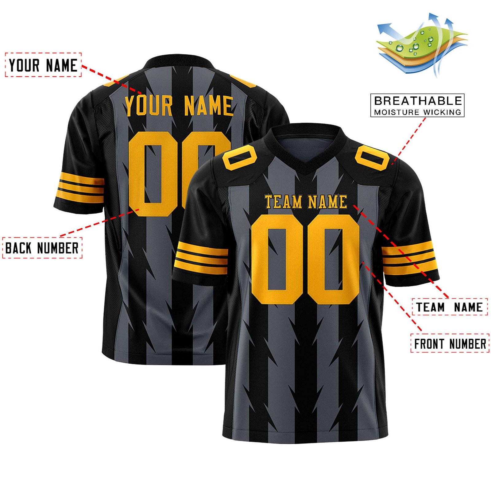 Custom Dark Gray and Black Graffiti Pattern Practice Flag Football Jerseys For Youth & Mens| KXKSHOP