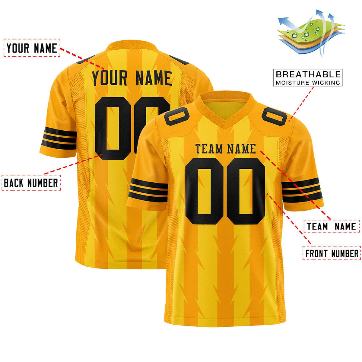 Custom Gold and Yellow Graffiti Pattern Practice Flag Football Jerseys For Youth &amp; Mens| KXKSHOP