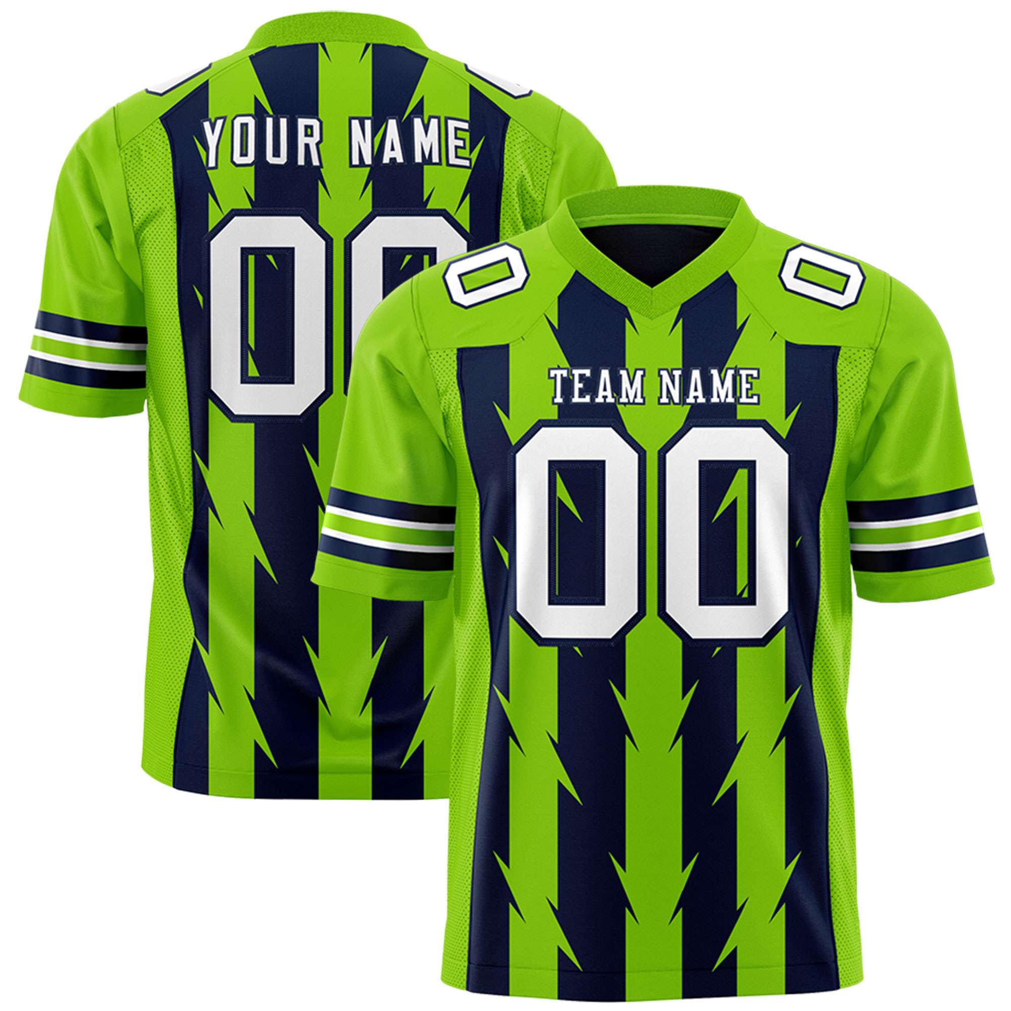 Custom Navy and Neon Green Graffiti Pattern Practice Flag Football Jerseys For Youth & Mens| KXKSHOP