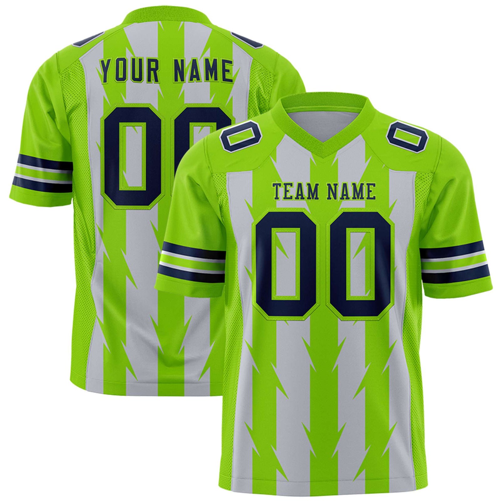 Custom Gray and Neon Green Graffiti Pattern Practice Flag Football Jerseys For Youth & Mens| KXKSHOP