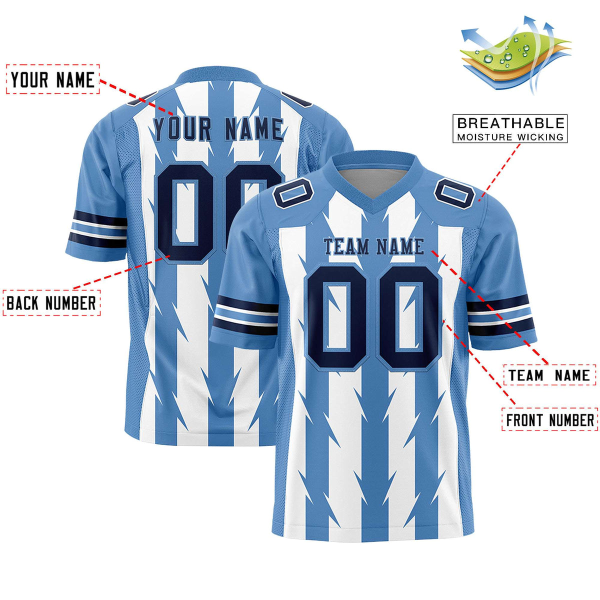 Custom White and Light Blue Graffiti Pattern Practice Flag Football Jerseys For Youth &amp; Mens| KXKSHOP