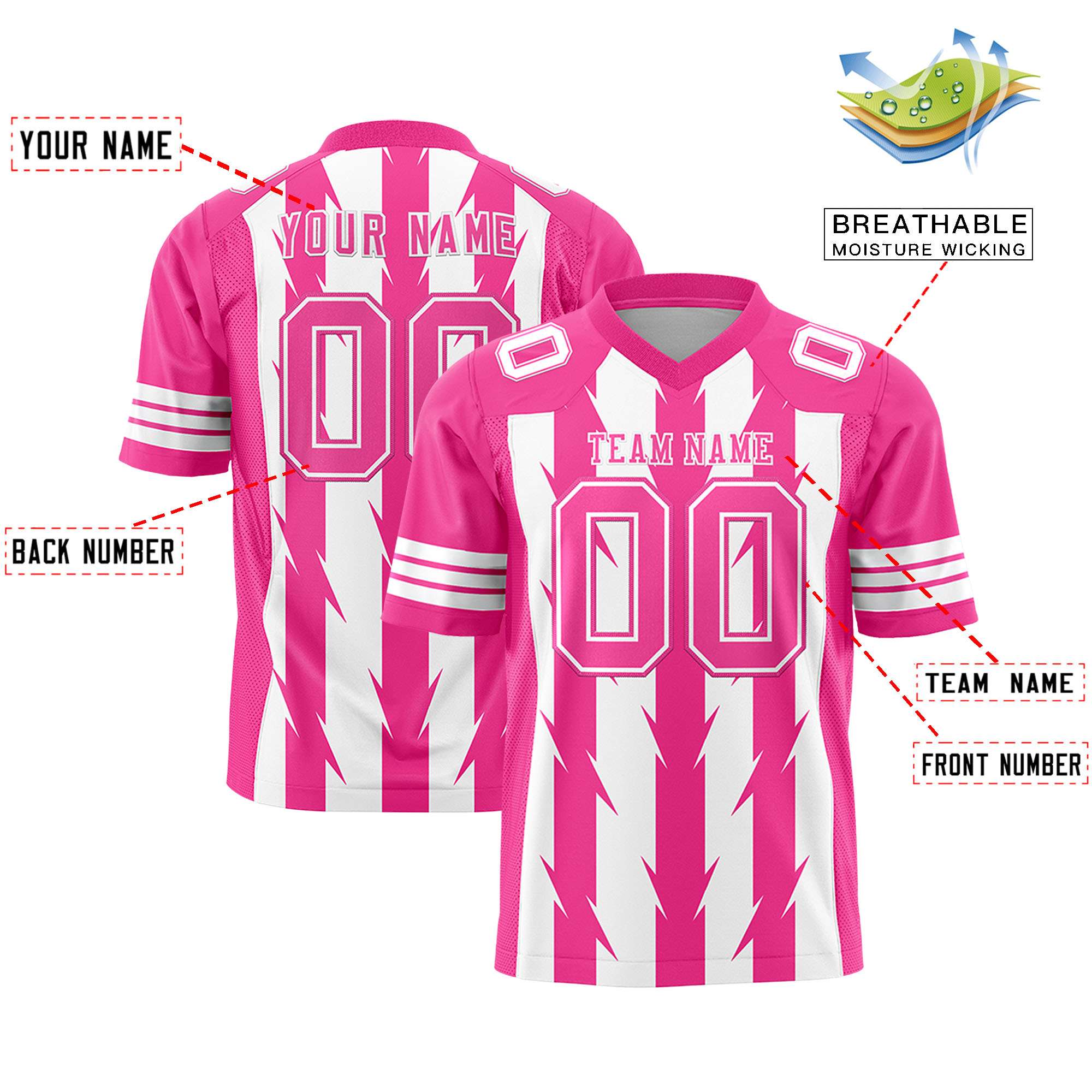 Custom White Pink Personalized Razr Stripe Graffiti Pattern Authentic Football Jersey