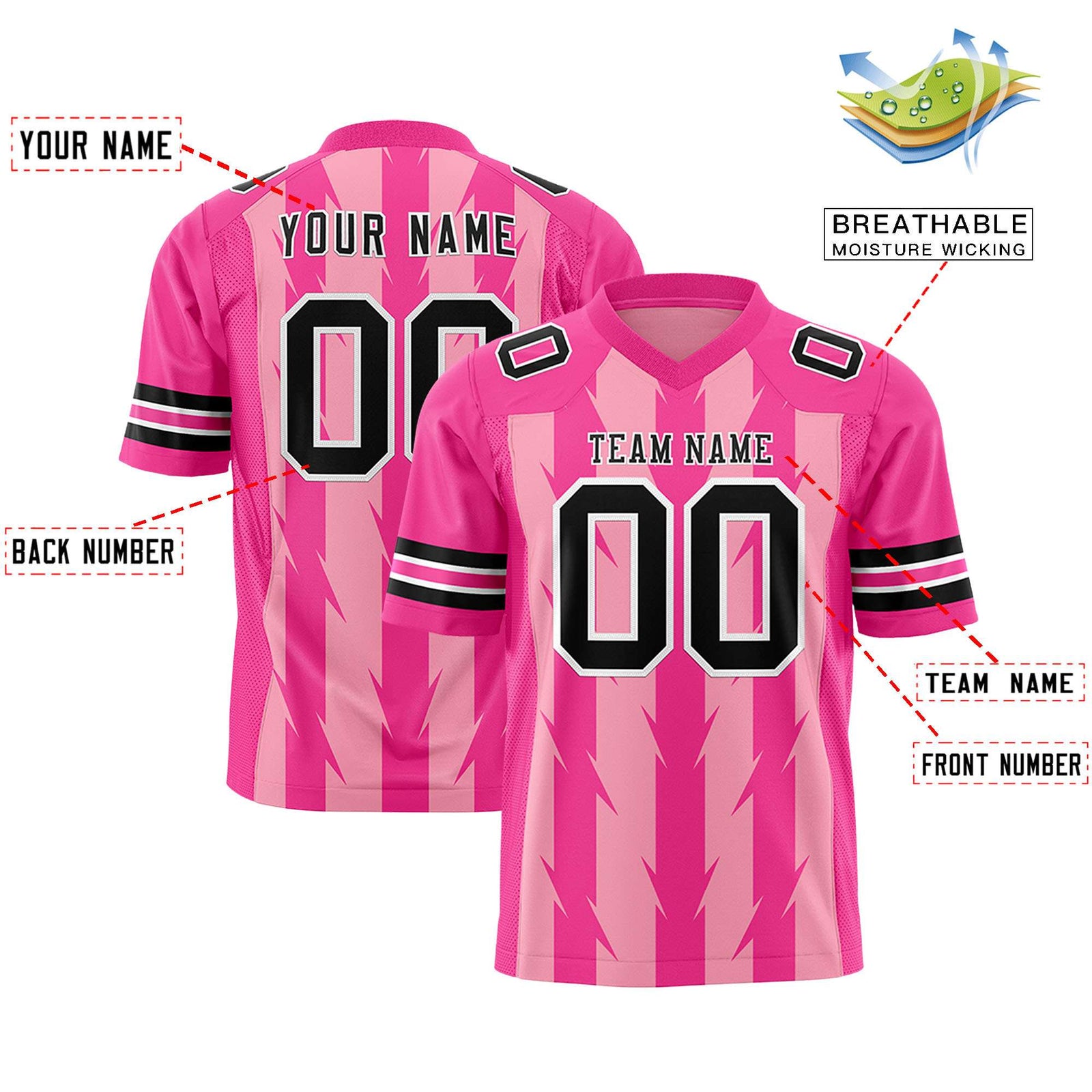 Custom Light Pink and Pink Graffiti Pattern Practice Flag Football Jerseys For Youth & Mens| KXKSHOP