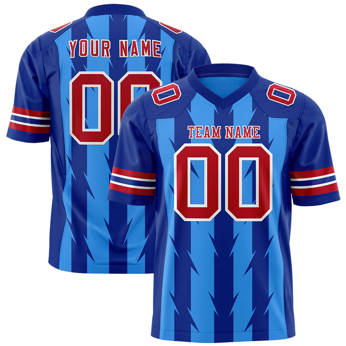 Custom Powder Blue and Royal Graffiti Pattern Practice Flag Football Jerseys For Youth &amp; Mens| KXKSHOP