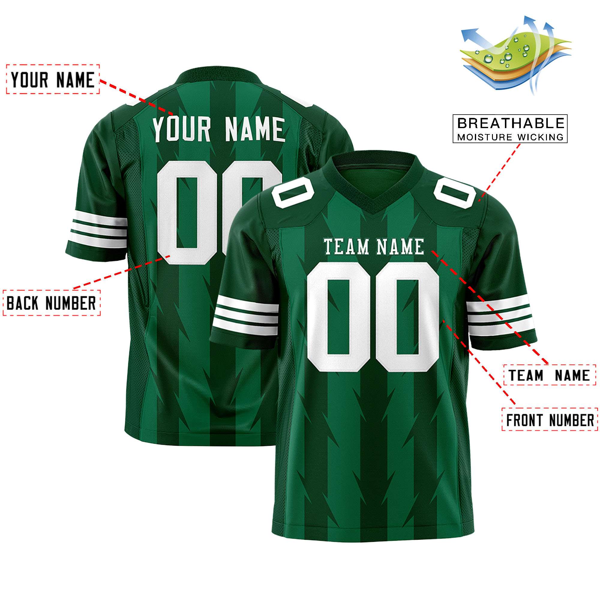 Custom Kelly Green and Green Graffiti Pattern Practice Flag Football Jerseys For Youth & Mens| KXKSHOP