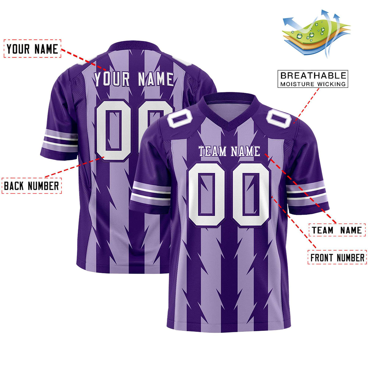 Custom Light Purple and Purple Graffiti Pattern Practice Flag Football Jerseys For Youth &amp; Mens| KXKSHOP