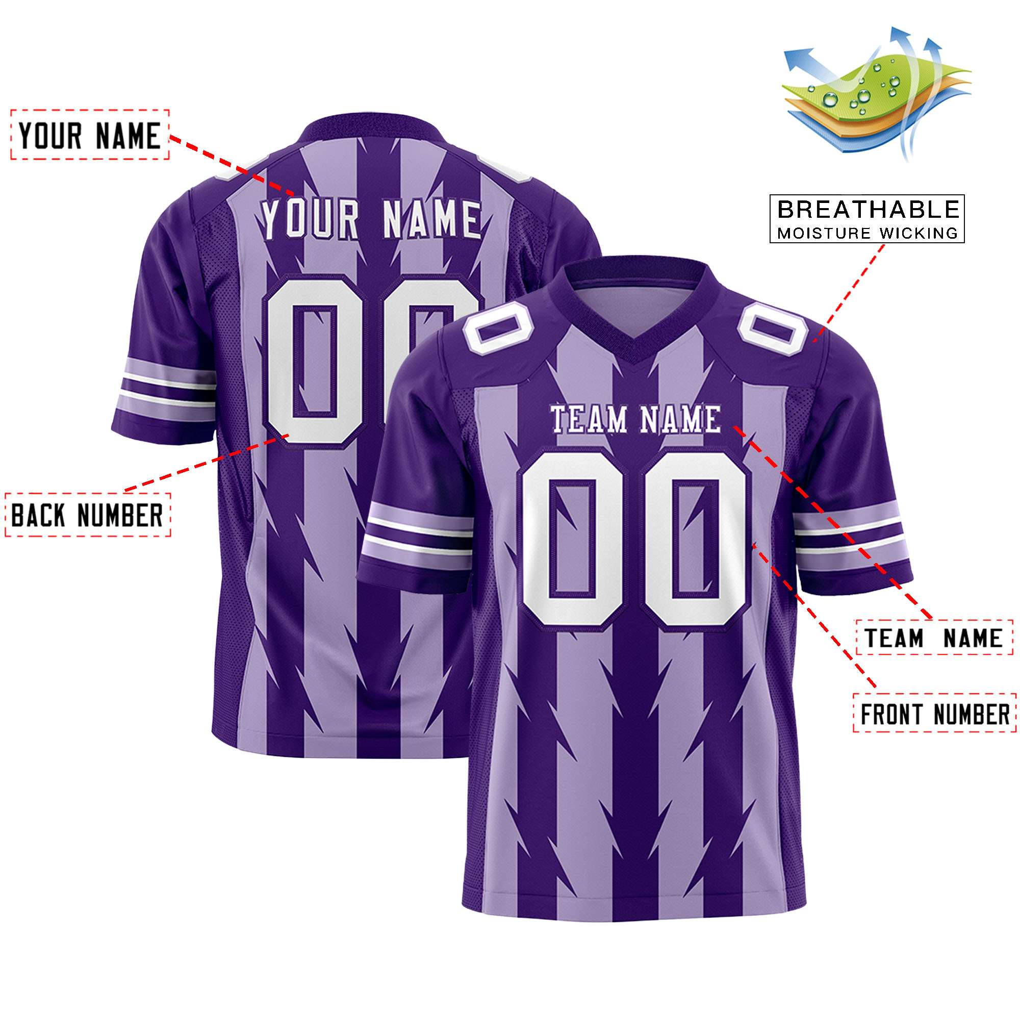 Custom Light Purple and Purple Graffiti Pattern Practice Flag Football Jerseys For Youth & Mens| KXKSHOP
