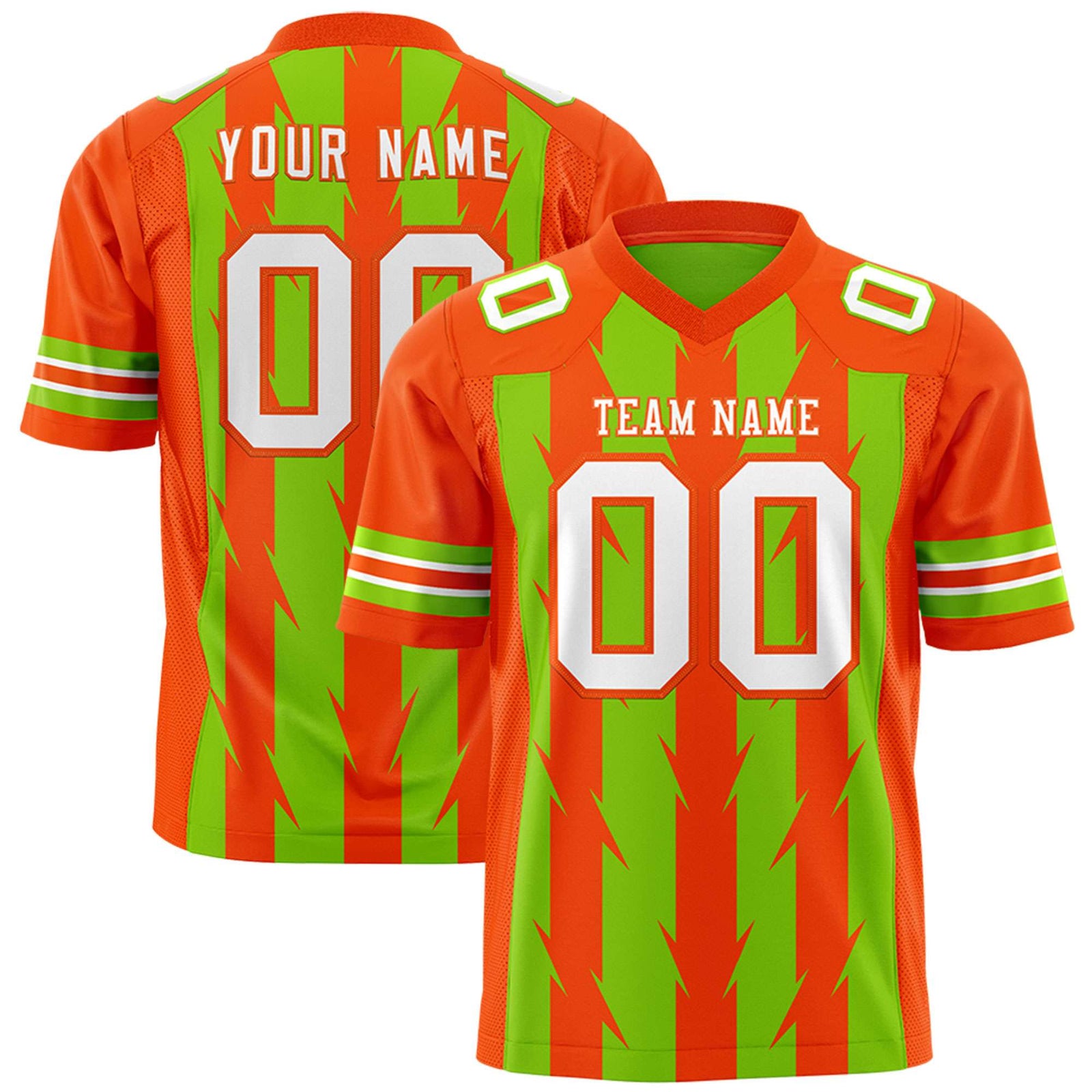 Custom Neon Green and Orange Graffiti Pattern Practice Flag Football Jerseys For Youth & Mens| KXKSHOP