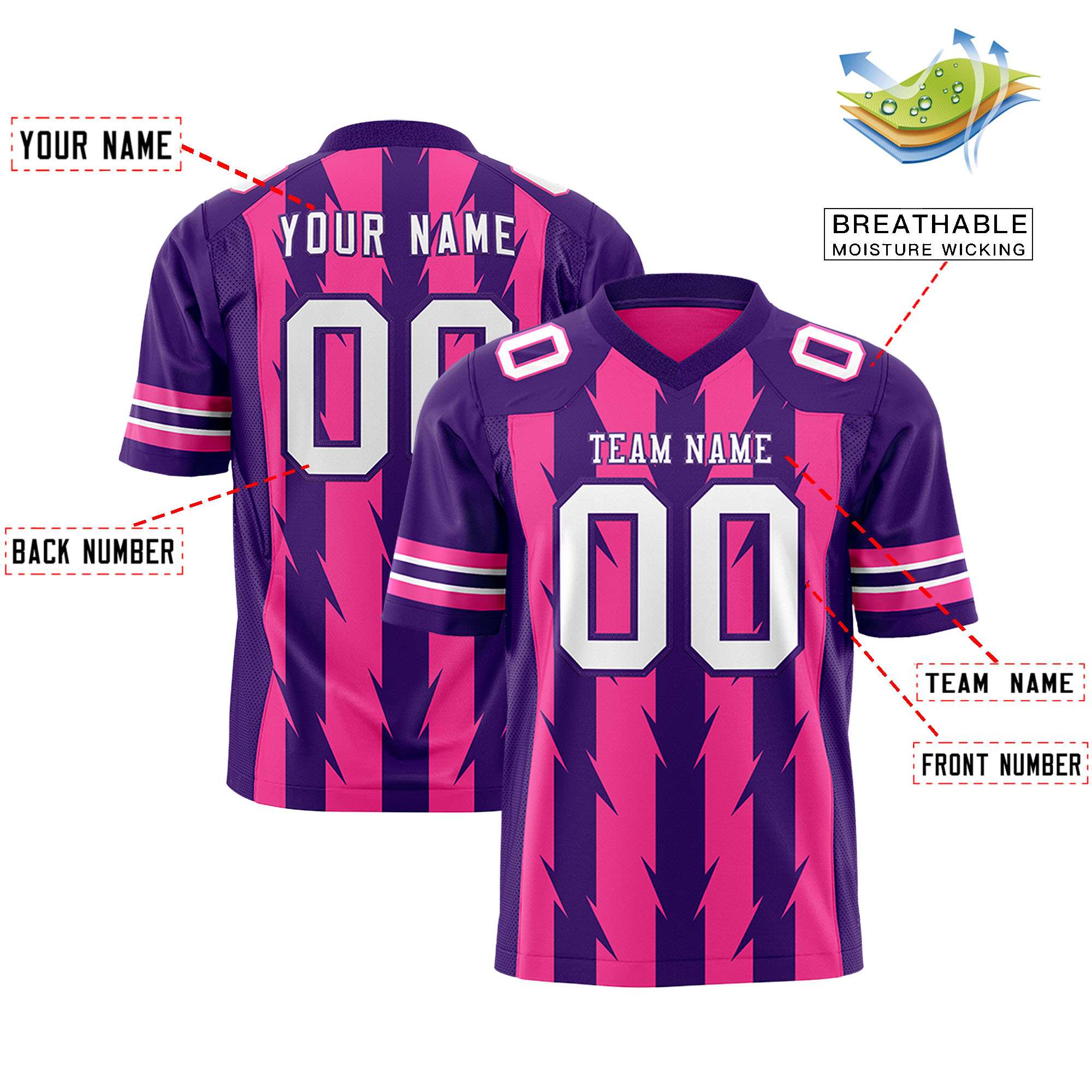 Custom Pink Purple Personalized Razr Stripe Graffiti Pattern Authentic Football Jersey