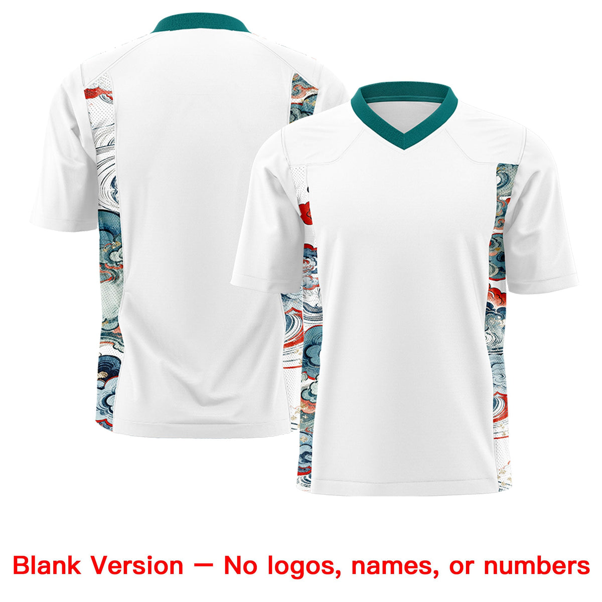 Custom White Teal Ukiyo-e Auspicious Clouds Graffiti Pattern Football Jersey | For Men,For Women | KXKSHOP