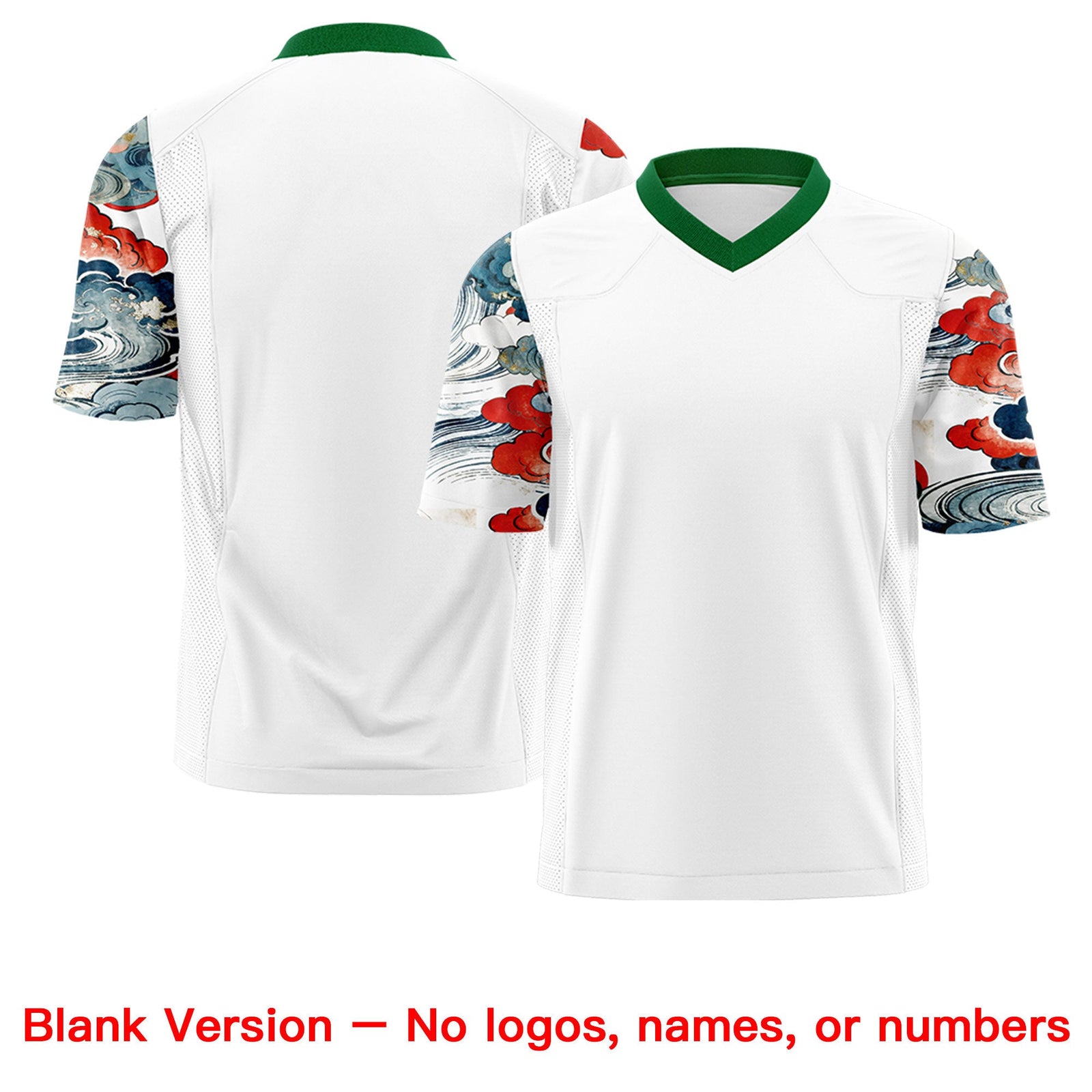 Custom White Kelly Green Sleeve Ukiyo-e Auspicious Clouds Graffiti Pattern Football Jersey | For Men,For Women | KXKSHOP