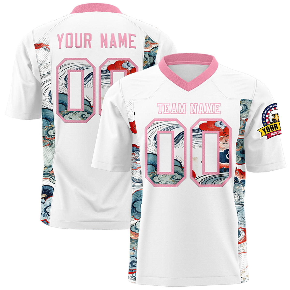 Custom White Light Pink Ukiyo-e Auspicious Clouds Graffiti Pattern Football Jersey | For Men,For Women | KXKSHOP