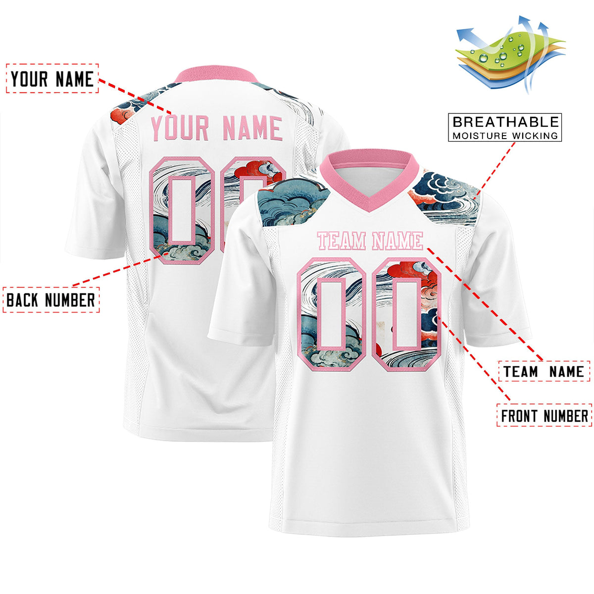 Custom Light Pink White Ukiyo-e Auspicious Clouds Graffiti Pattern Football Jersey | For Men,For Women | KXKSHOP